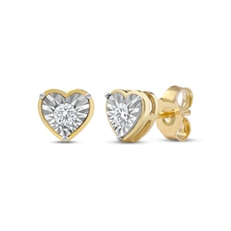 Round-Cut Diamond Solitaire Heart Frame Stud Earrings 1/8 ct tw 10K Yellow Gold (I/I3)