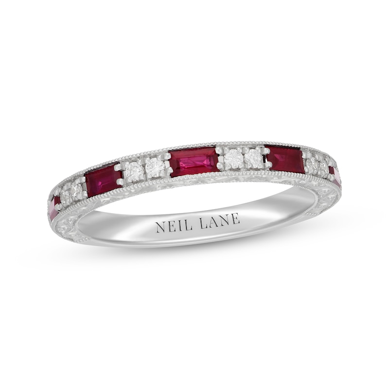 Neil Lane Baguette-Cut Natural Ruby & Diamond Anniversary Ring 1/10 ct tw 14K White Gold