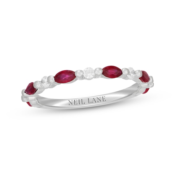 Neil Lane Marquise-Cut Natural Ruby & Diamond Anniversary Ring 1/6 ct tw 14K White Gold