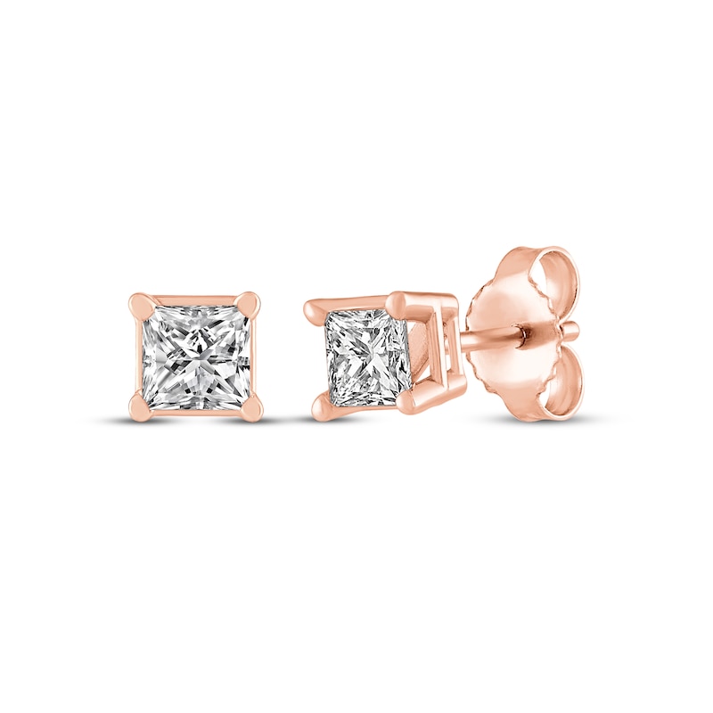 Main Image 1 of Princess-Cut Diamond Solitaire Stud Earrings 1/4 ct tw 14K Rose Gold (J/I2)