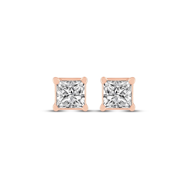 Main Image 2 of Princess-Cut Diamond Solitaire Stud Earrings 1/4 ct tw 14K Rose Gold (J/I2)