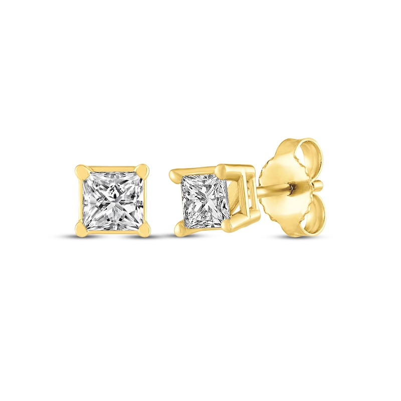 Main Image 1 of Princess-Cut Diamond Solitaire Stud Earrings 1/4 ct tw 14K Yellow Gold (J/I2)