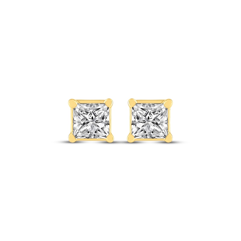 Main Image 2 of Princess-Cut Diamond Solitaire Stud Earrings 1/4 ct tw 14K Yellow Gold (J/I2)