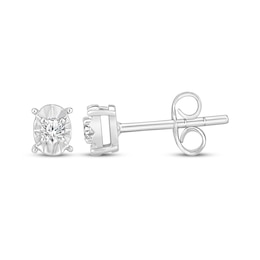 Radiant Reflections Round-Cut Diamond Solitaire Oval Stud Earrings 1/6 ct tw Sterling Silver (J/I3)