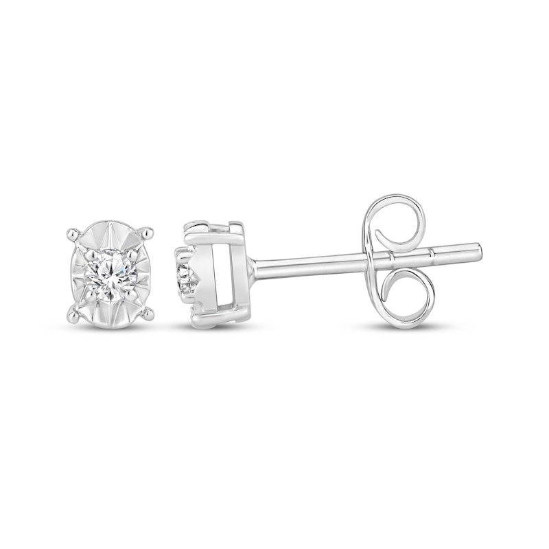 Main Image 1 of Radiant Reflections Round-Cut Diamond Solitaire Oval Stud Earrings 1/6 ct tw Sterling Silver (J/I3)