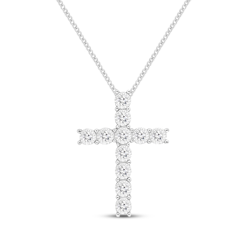 Main Image 1 of Diamond Cross Necklace 1/10 ct tw Sterling Silver 19&quot;