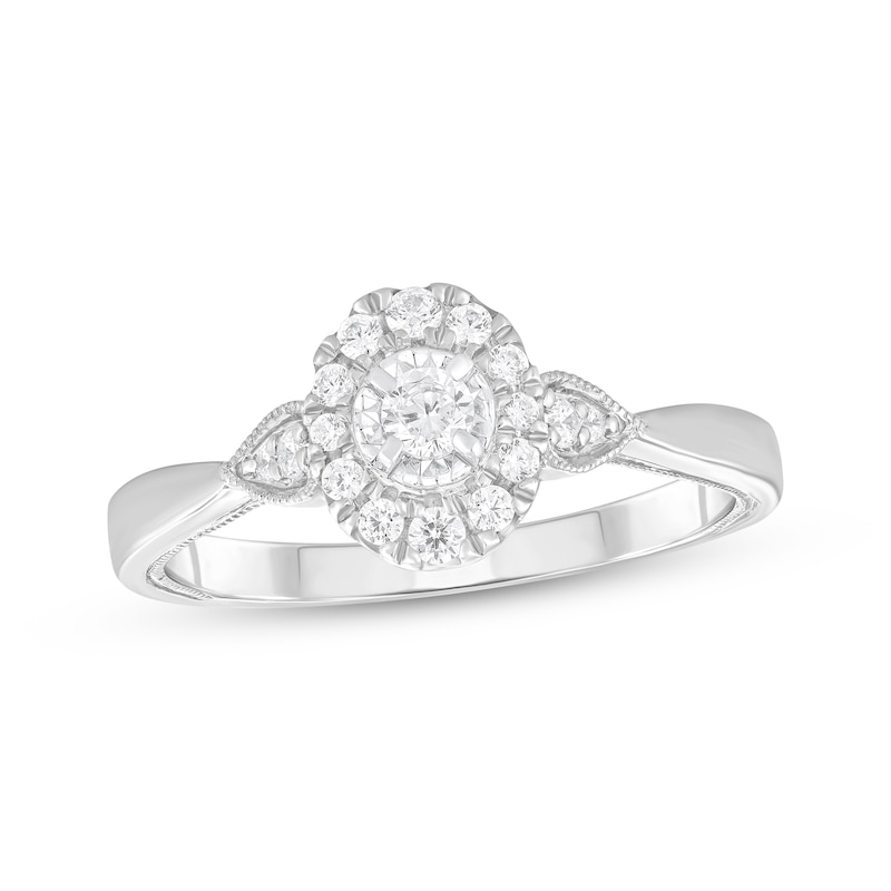 Main Image 1 of Round-Cut Diamond Halo Engagement Ring 1/4 ct tw 10K White Gold