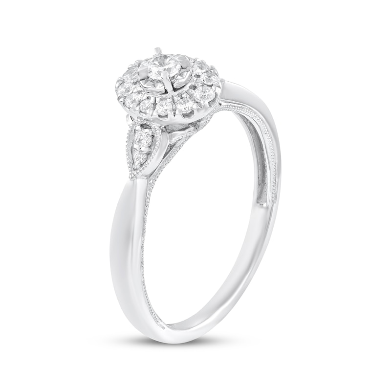 Main Image 2 of Round-Cut Diamond Halo Engagement Ring 1/4 ct tw 10K White Gold