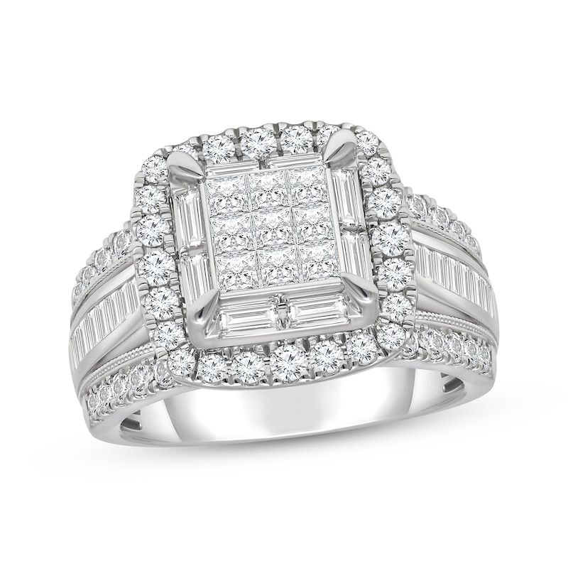 Main Image 1 of Princess-Cut Multi-Diamond Center Halo Engagement Ring 2 ct tw 14K White Gold