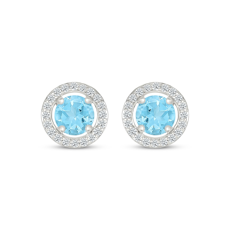 Main Image 2 of Swiss Blue Topaz & White Lab-Created Sapphire Halo Stud Earrings Sterling Silver