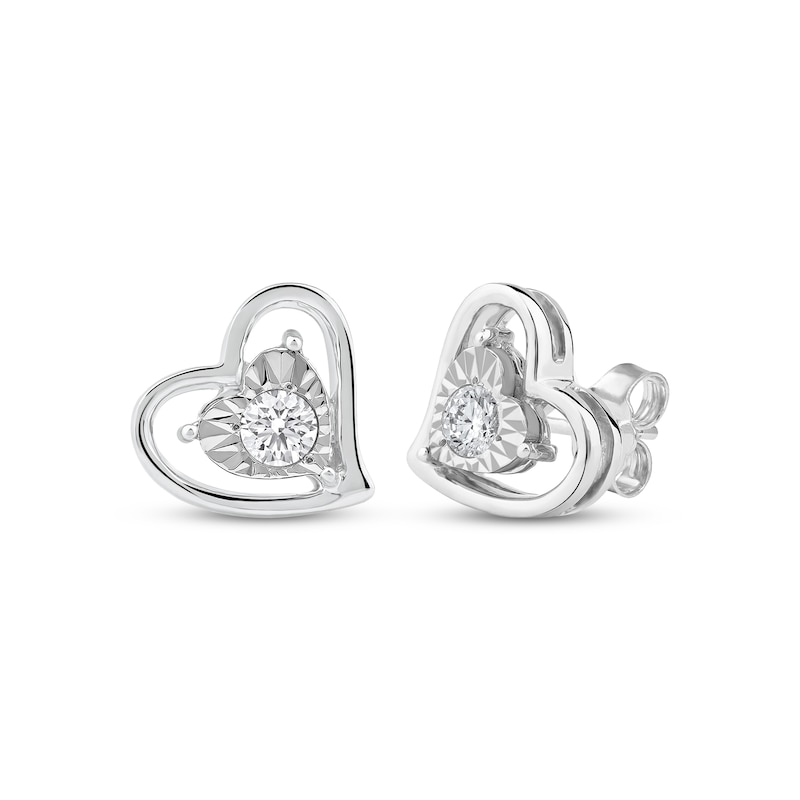 Main Image 1 of Radiant Reflections Diamond Solitaire Heart Stud Earrings 1/4 ct tw 10K White Gold (I/I3)