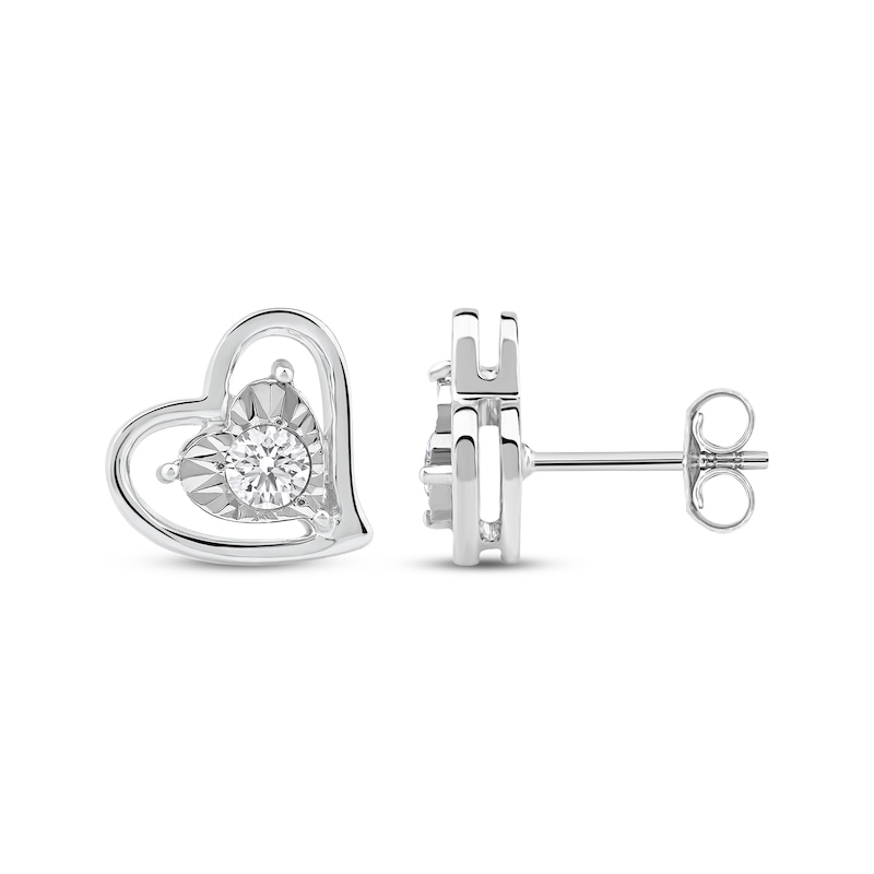 Main Image 3 of Radiant Reflections Diamond Solitaire Heart Stud Earrings 1/4 ct tw 10K White Gold (I/I3)