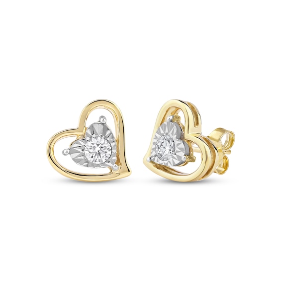 Radiant Reflections Diamond Solitaire Heart Stud Earrings 1/4 ct tw 10K Yellow Gold (I/I3)