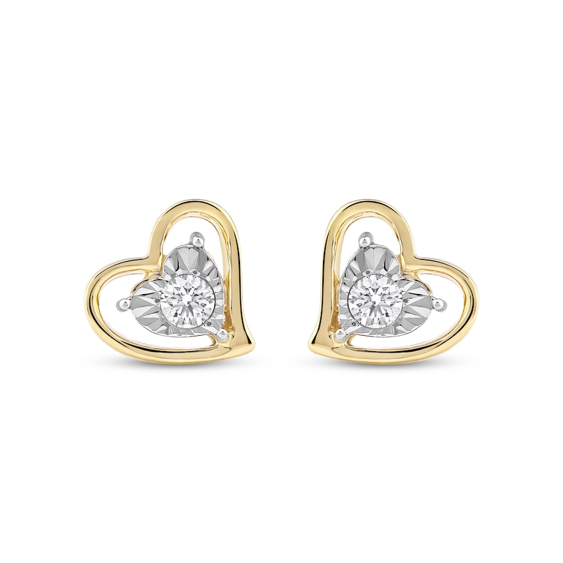 Main Image 2 of Radiant Reflections Diamond Solitaire Heart Stud Earrings 1/4 ct tw 10K Yellow Gold (I/I3)