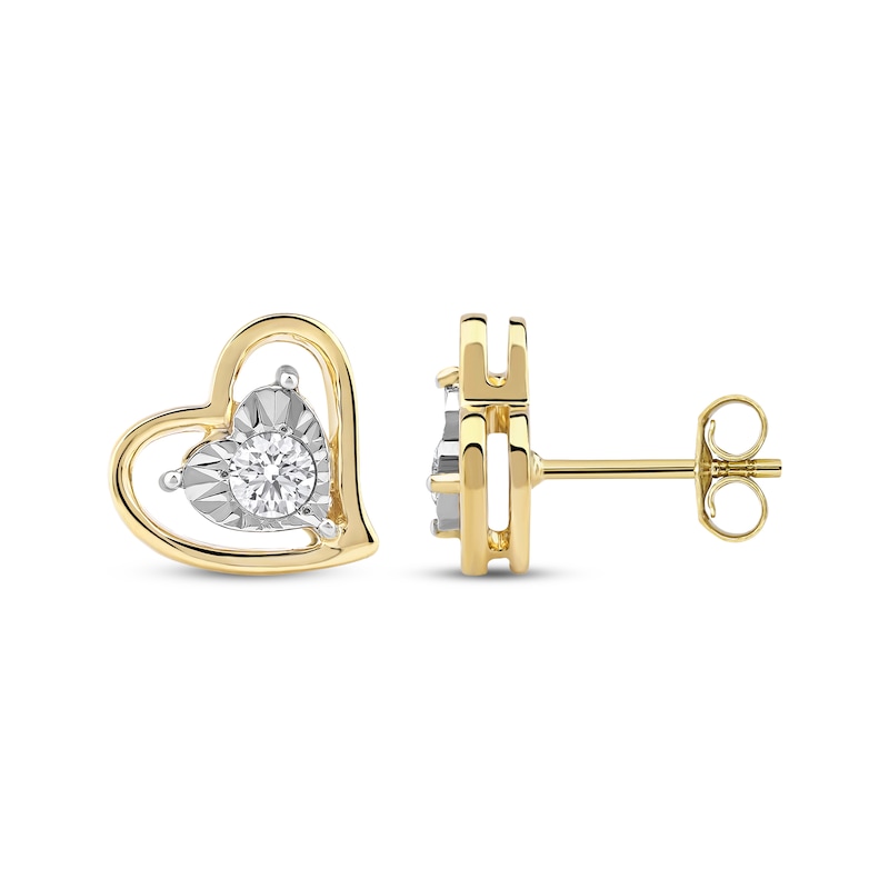 Main Image 3 of Radiant Reflections Diamond Solitaire Heart Stud Earrings 1/4 ct tw 10K Yellow Gold (I/I3)