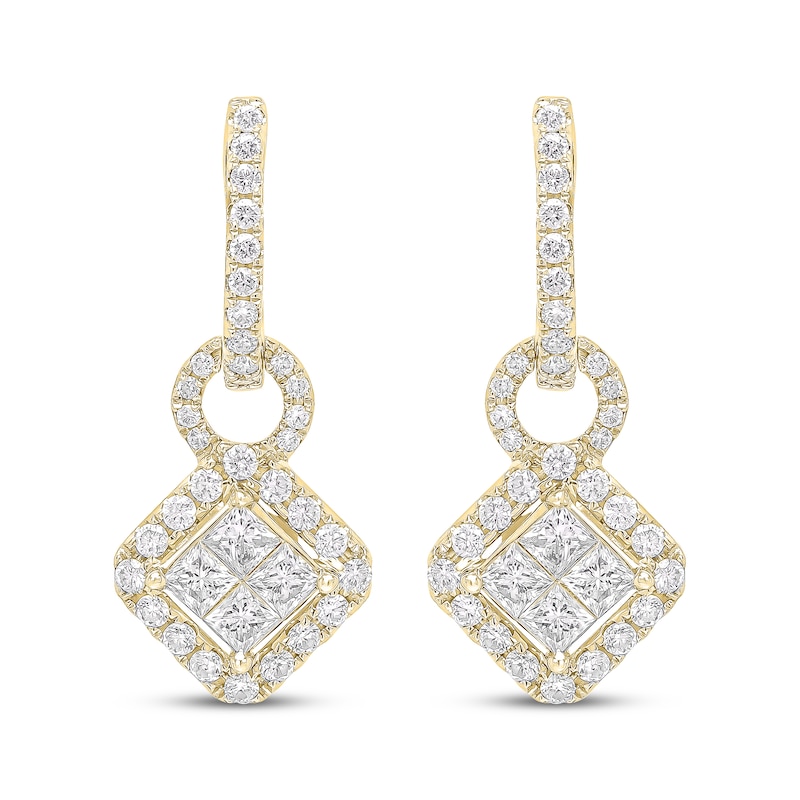 Main Image 2 of Princess-Cut Diamond Quad Doorknocker Hoop Earrings 1-1/2 ct tw 14K Yellow Gold