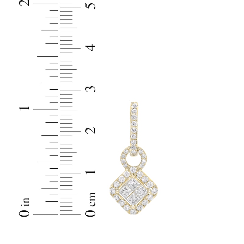 Main Image 4 of Princess-Cut Diamond Quad Doorknocker Hoop Earrings 1-1/2 ct tw 14K Yellow Gold