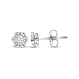 Round-Cut Diamond Solitaire Flower Earrings 1/8 ct tw 10K White Gold (J/I3)