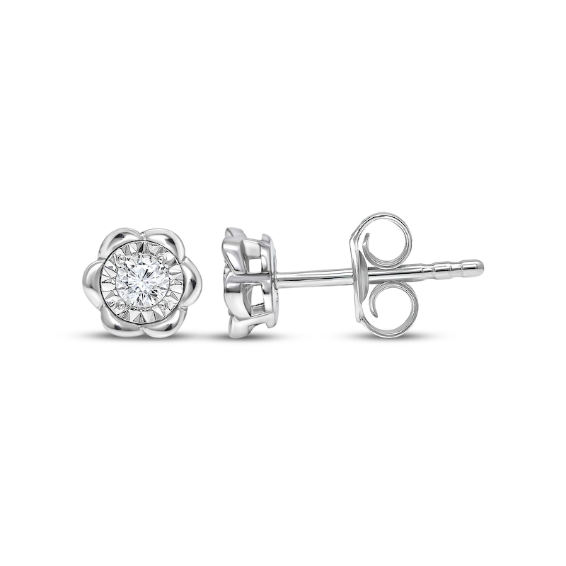 Main Image 1 of Round-Cut Diamond Solitaire Flower Earrings 1/8 ct tw 10K White Gold (J/I3)