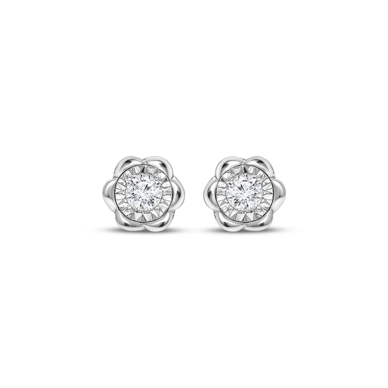 Main Image 2 of Round-Cut Diamond Solitaire Flower Earrings 1/8 ct tw 10K White Gold (J/I3)