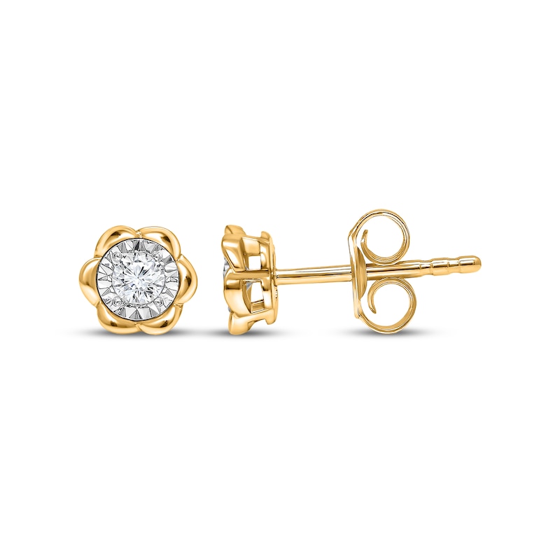 Main Image 1 of Round-Cut Diamond Solitaire Flower Earrings 1/8 ct tw 10K Yellow Gold (J/I3)