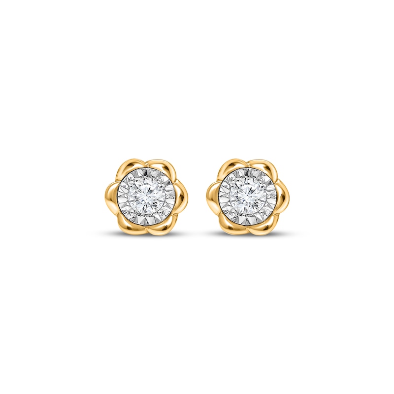 Main Image 2 of Round-Cut Diamond Solitaire Flower Earrings 1/8 ct tw 10K Yellow Gold (J/I3)