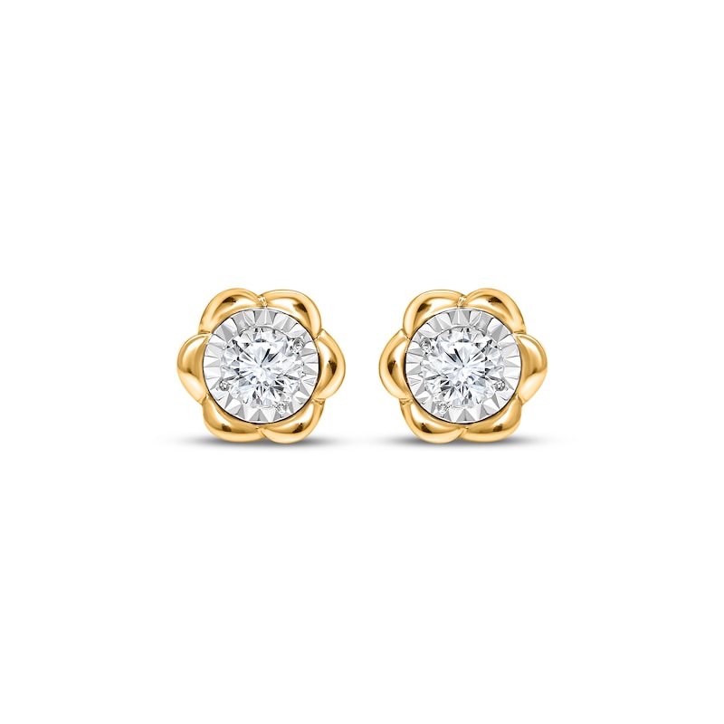 Main Image 2 of Round-Cut Diamond Solitaire Flower Earrings 1/4 ct tw 10K Yellow Gold (J/I3)