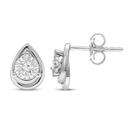 Radiant Reflections Round-Cut Diamond Solitaire Pear Frame Stud Earrings 1/4 ct tw 10K White Gold (J/I3)