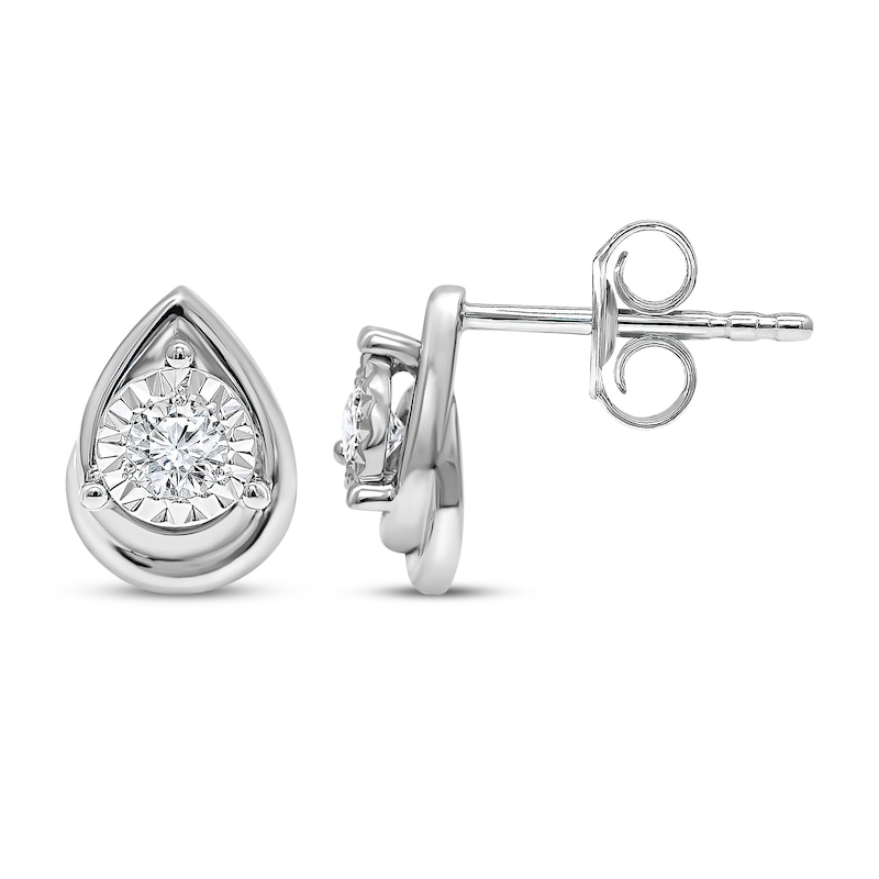 Main Image 1 of Radiant Reflections Round-Cut Diamond Solitaire Pear Frame Stud Earrings 1/4 ct tw 10K White Gold (J/I3)