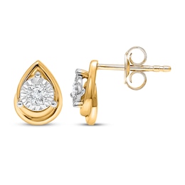 Radiant Reflections Round-Cut Diamond Solitaire Pear Frame Stud Earrings 1/4 ct tw 10K Yellow Gold (J/I3)