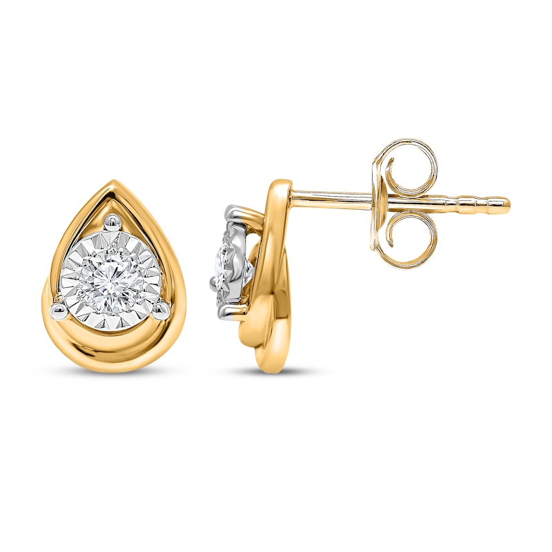 Main Image 1 of Radiant Reflections Round-Cut Diamond Solitaire Pear Frame Stud Earrings 1/4 ct tw 10K Yellow Gold (J/I3)