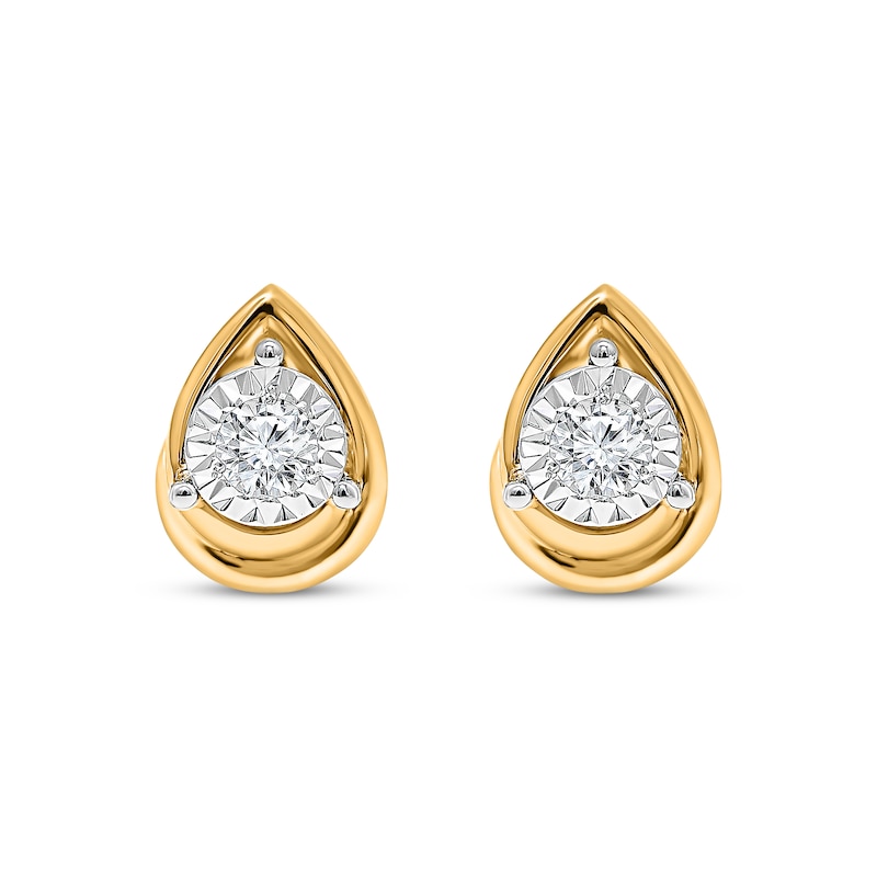 Main Image 2 of Radiant Reflections Round-Cut Diamond Solitaire Pear Frame Stud Earrings 1/4 ct tw 10K Yellow Gold (J/I3)