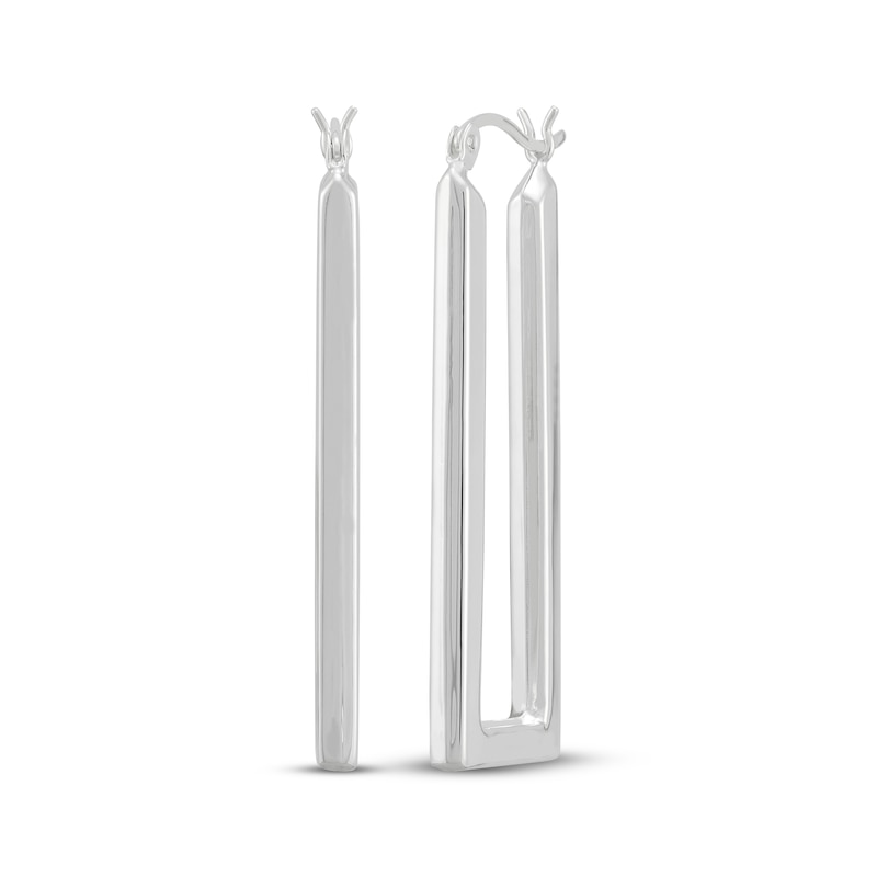 Main Image 1 of Hollow Rectangle Hoop Earrings Sterling Silver