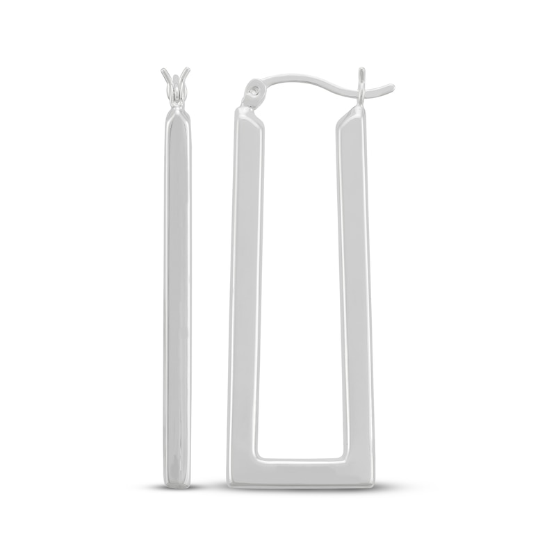 Main Image 3 of Hollow Rectangle Hoop Earrings Sterling Silver