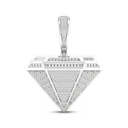 Men's Baguette & Round-Cut Diamond Faceted Diamond-Shaped Charm 3/4 ct tw Sterling Silver