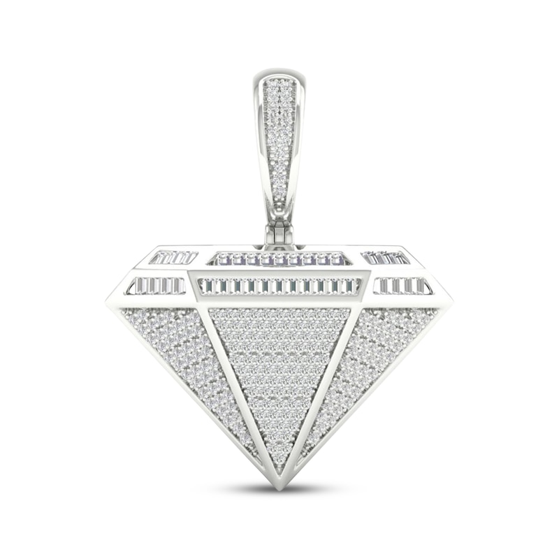 Main Image 1 of Men's Baguette & Round-Cut Diamond Faceted Diamond-Shaped Charm 3/4 ct tw Sterling Silver