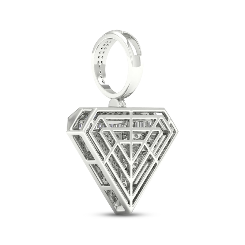 Main Image 3 of Men's Baguette & Round-Cut Diamond Faceted Diamond-Shaped Charm 3/4 ct tw Sterling Silver