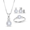 Thumbnail Image 1 of Cultured Pearl & White Lab-Created Sapphire Necklace, Ring & Earrings Gift Set Sterling Silver