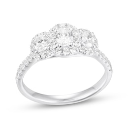 Adore Oval-Cut Diamond Three-Stone Halo Engagement Ring 1 ct tw 18K White Gold