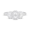 Thumbnail Image 4 of Oval-Cut Diamond Three-Stone Halo Engagement Ring 1 ct tw 18K White Gold