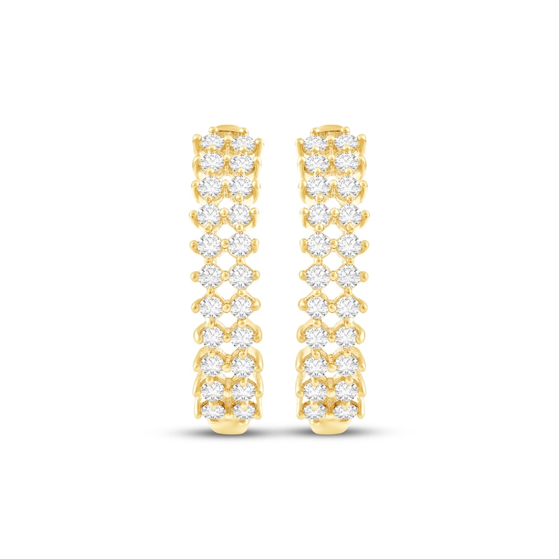 Main Image 2 of Diamond Two-Row Hoop Earrings 1/2 ct tw 10K Yellow Gold