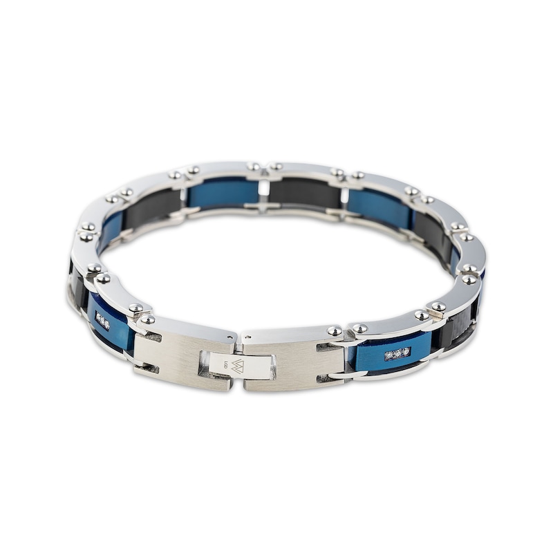 Main Image 2 of Lab-Grown Diamonds by KAY Men's Link Bracelet 1/6 ct tw Black & Blue Ion-Plated Stainless Steel 8.5&quot;