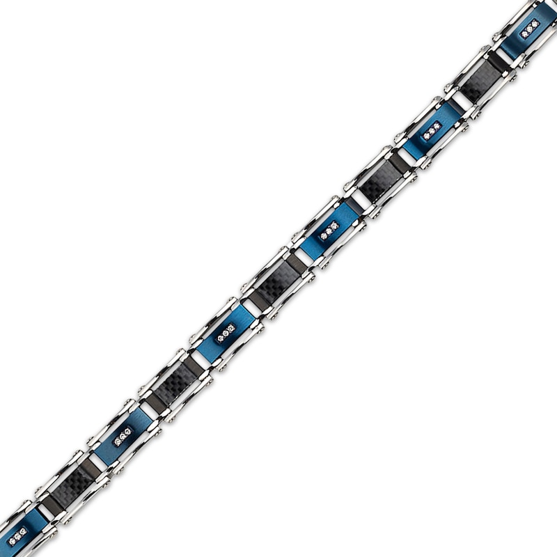 Main Image 3 of Lab-Grown Diamonds by KAY Men's Link Bracelet 1/6 ct tw Black & Blue Ion-Plated Stainless Steel 8.5&quot;