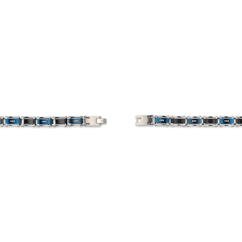 Main Image 4 of Lab-Grown Diamonds by KAY Men's Link Bracelet 1/6 ct tw Black & Blue Ion-Plated Stainless Steel 8.5&quot;