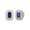 Thumbnail Image 1 of Men's Emerald-Cut Blue Sapphire & Diamond Frame Stud Earrings 1/5 ct tw 10K Yellow Gold