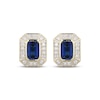 Thumbnail Image 2 of Men's Emerald-Cut Blue Sapphire & Diamond Frame Stud Earrings 1/5 ct tw 10K Yellow Gold