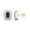 Thumbnail Image 3 of Men's Emerald-Cut Blue Sapphire & Diamond Frame Stud Earrings 1/5 ct tw 10K Yellow Gold