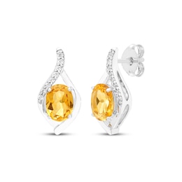 Oval-Cut Citrine & White Lab-Created Sapphire Drop Earrings Sterling Silver