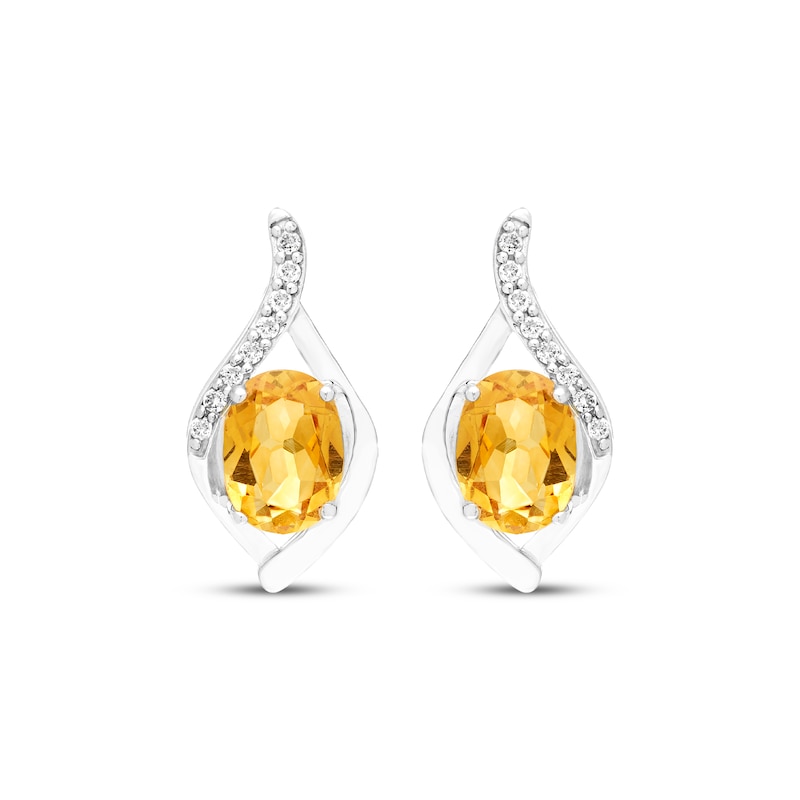 Main Image 2 of Oval-Cut Citrine & White Lab-Created Sapphire Drop Earrings Sterling Silver