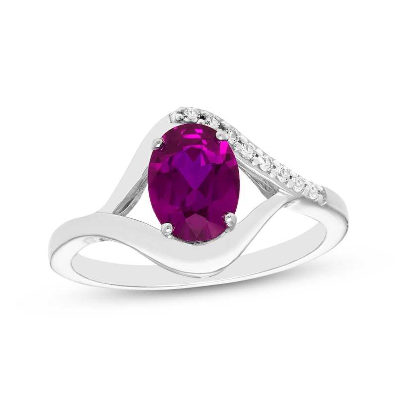 Main Image 1 of Oval-Cut Amethyst & White Lab-Created Sapphire Ring Sterling Silver